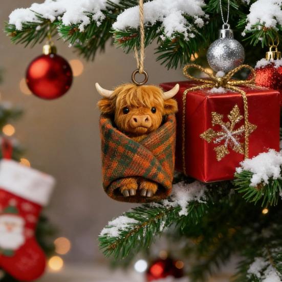 Yousheng Cozy Wrapped Critters Ornament 2D Acrylic Highland Cow Alpaca Hanging Ornament for Holiday Home Party Tree Decor