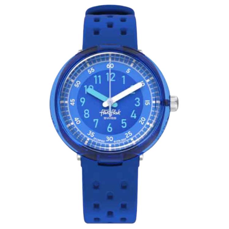Swatch FLIK FLAK BUBBLY HOURS Series Quartz Movement 30 Meters Waterproof Swiss Watch 31.85mm Blue Dial Bio-based Plastic Case Silicone Strap ZFCNP002