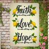 2D Plane Faith, Love, Hope Inspirational Metal Wall Decoration, Lemon and Daisy Design - Rustic Wrought Iron Home Decoration