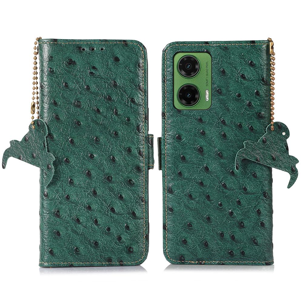 

For Motorola Moto G35 5G Case RFID Blocking Genuine Cow Leather Phone Case Ostrich Texture D