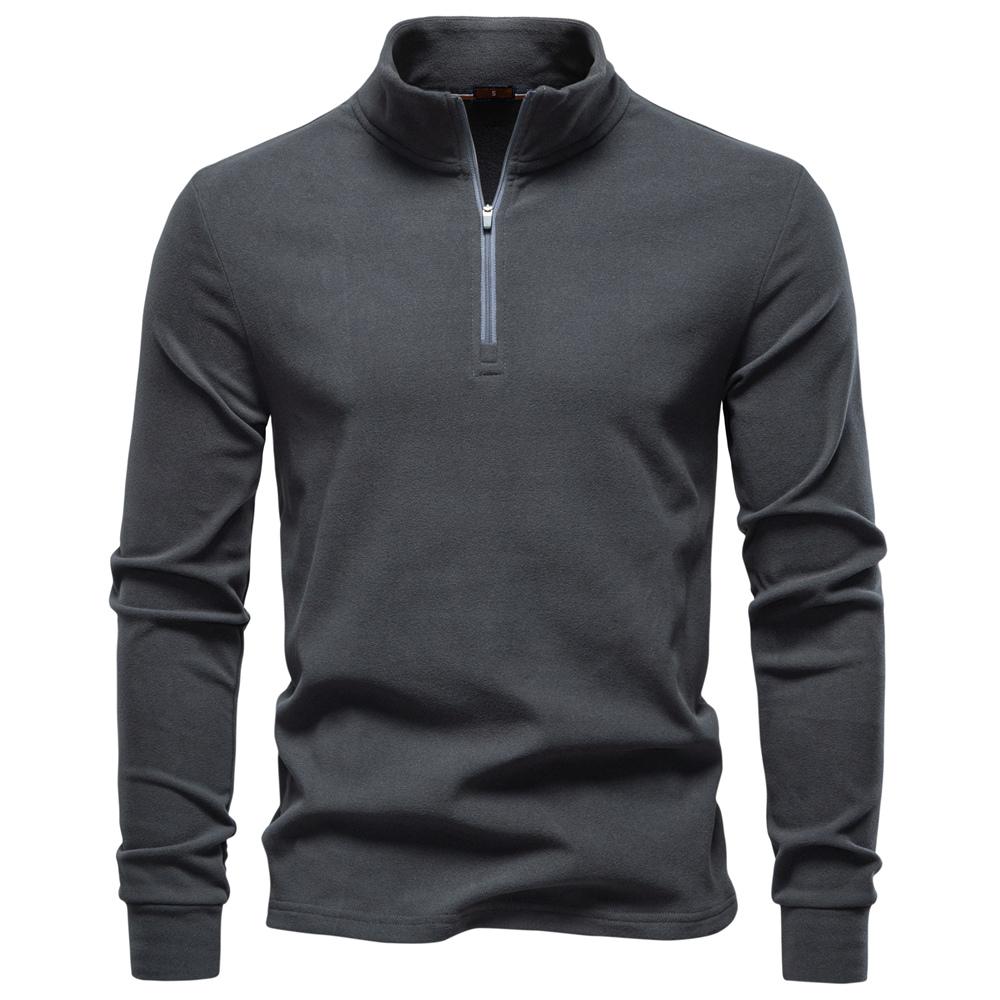 AIOPESON New Men Solid Color Zipper Soft Shell Sweatshirt Long Sleeve Warm Pullover Casual Stand Collar Sweatshirts for Men