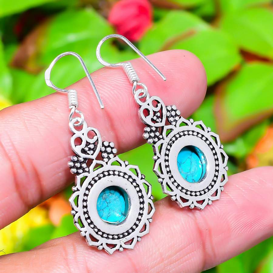 Santa Rosa Turquoise Gemstone 925 Sterling Silver Jewelry Earring 1.77" B1I56