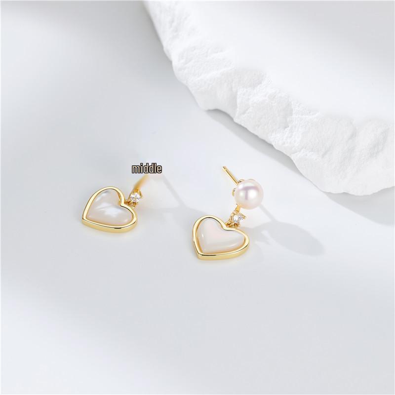S925 Women's Elegant Heart & Pearl Stud Earrings with Cat's Eye Stone