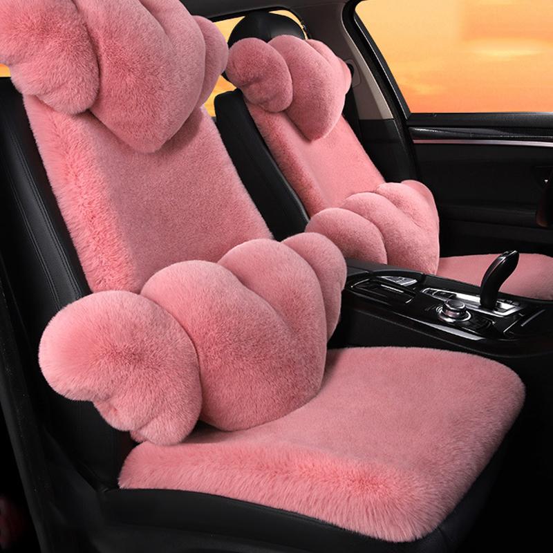 New Winter Car Plush Seat Cushion Heart Shaped Head Pillow Neck Pillow Waist Support Cushion Thickened Warm Universal Seat Cover