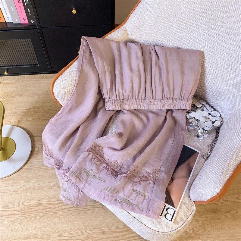 Neuer chinesischer Stil Nationalstil Baumwolle und Leinen bestickte Hose mit weitem Bein Frühling und Sommer Neue Freizeithose für Damen