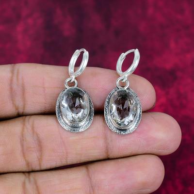 Orecchini in Topazio Bianco Argento Sterling Massiccio 925, Orecchini di Gioielleria con Pietre Preziose Fatti a Mano Per il Memorial Day