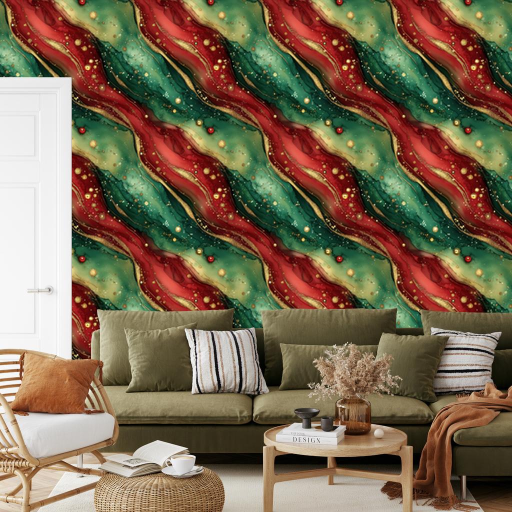 Ink Wallpaper Red, Green and Bottle Green 50x1000