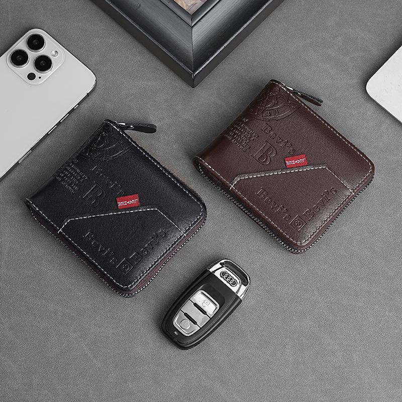 Men's Retro Trendy Zipper Wallet - European/American Style, Large Capacity, Short Length