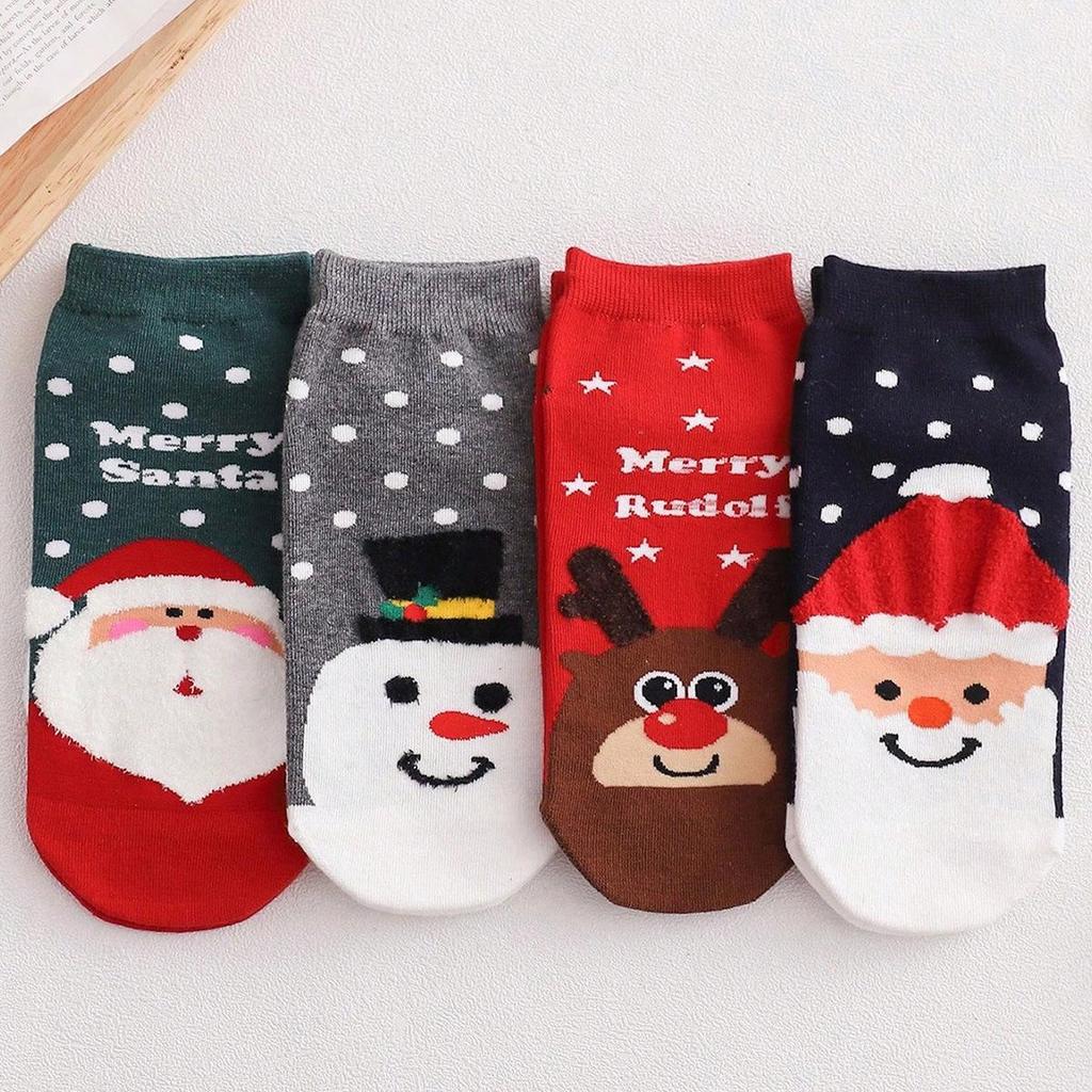 Women's Cartoon Christmas Socks - Cute Snowflake & Santa Cotton Ankle Socks for Winter