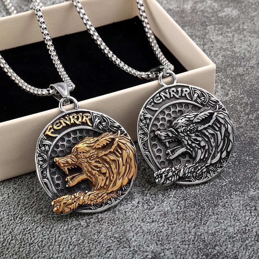 Viking Celtic Wolf Head Necklace Retro Stainless Steel Men's Pendant Personalized Jewelry