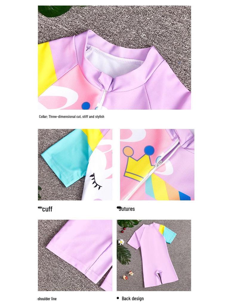 2025 Summer New Kids' Cartoon Swimsuit: Girls' One-Piece or Boys' Short-Sleeved Suit