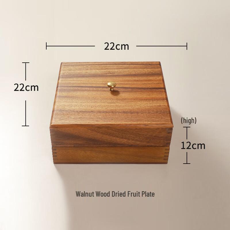 ZISIZ Black Walnut Double-Layer Fruit and Nut Box with Glass Lid