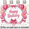 Pink Bow Birthday Banner, Elegant Backdrop Wall Decor for Party