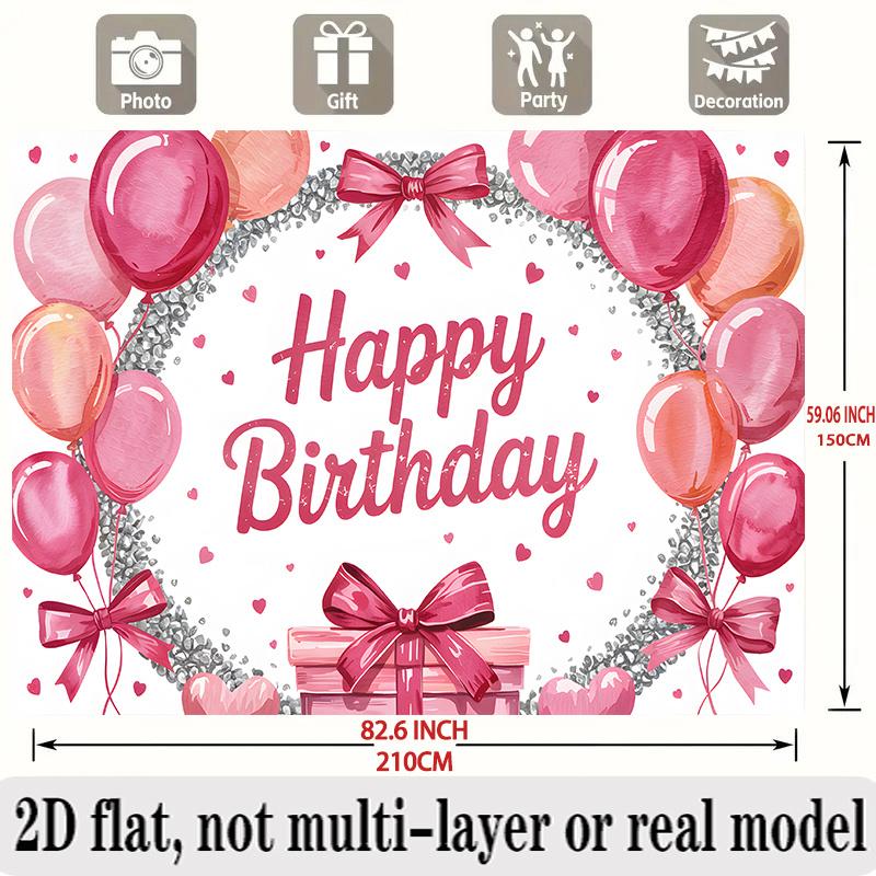 Pink Bow Birthday Banner, Elegant Backdrop Wall Decor for Party