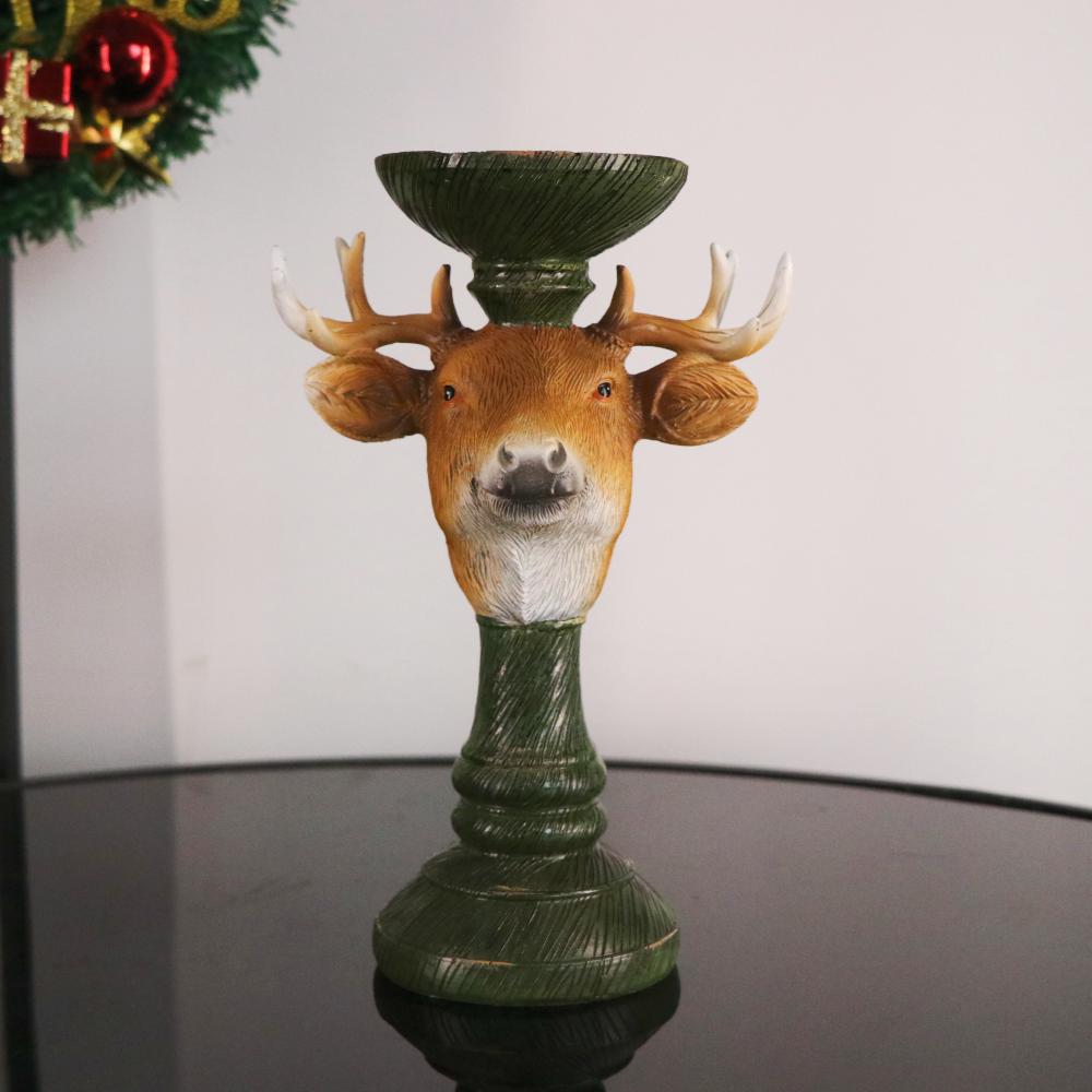 Vintage Christmas Reindeer Candlesticks Decoration Resin Deer Head Figurine Home Living Room Desktop Decoration Animal Statue