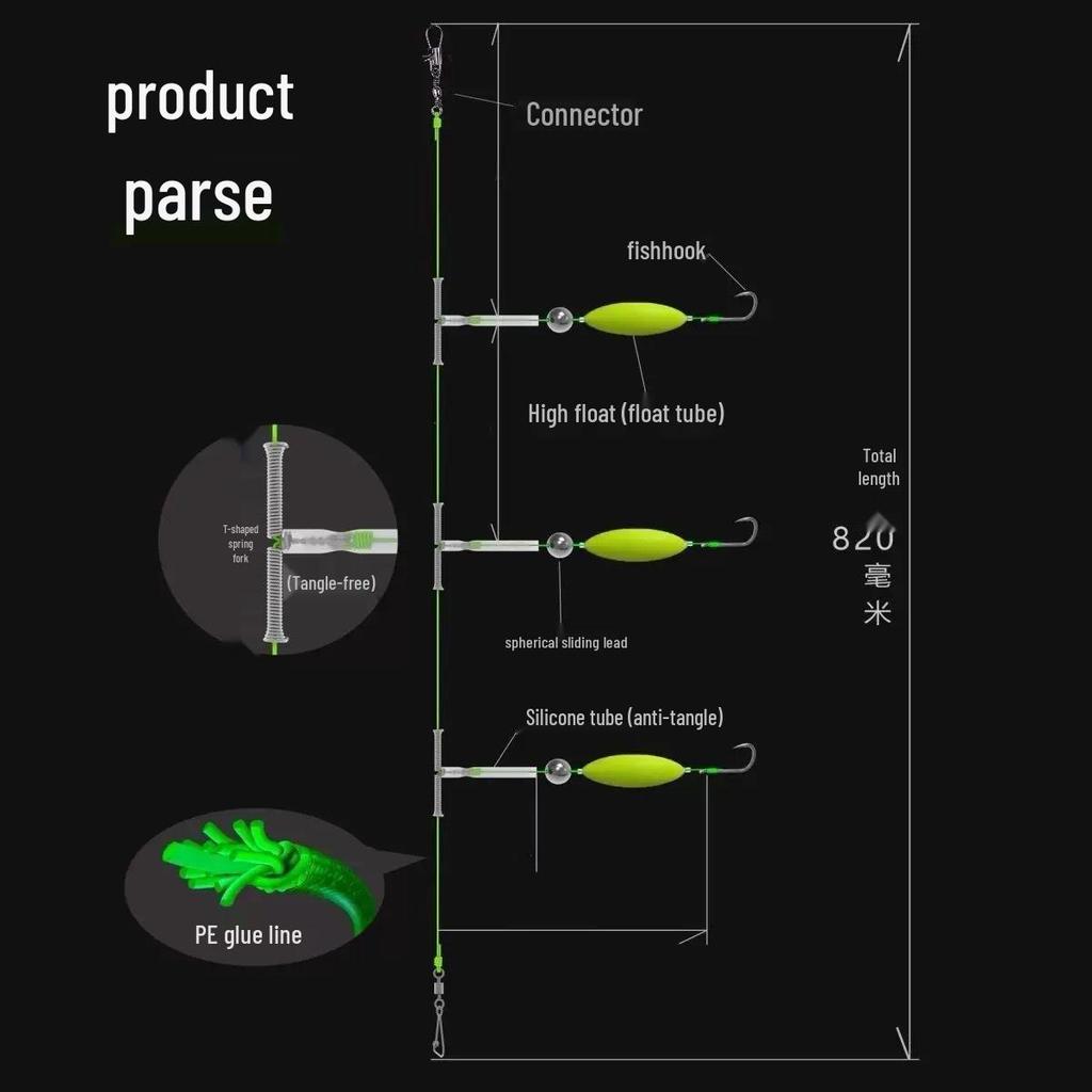 Anti-Tangle Bottom Fishing Rig with Three Hooks - Sabiki Finished, Anti-Current Iseama Reverse Leader.