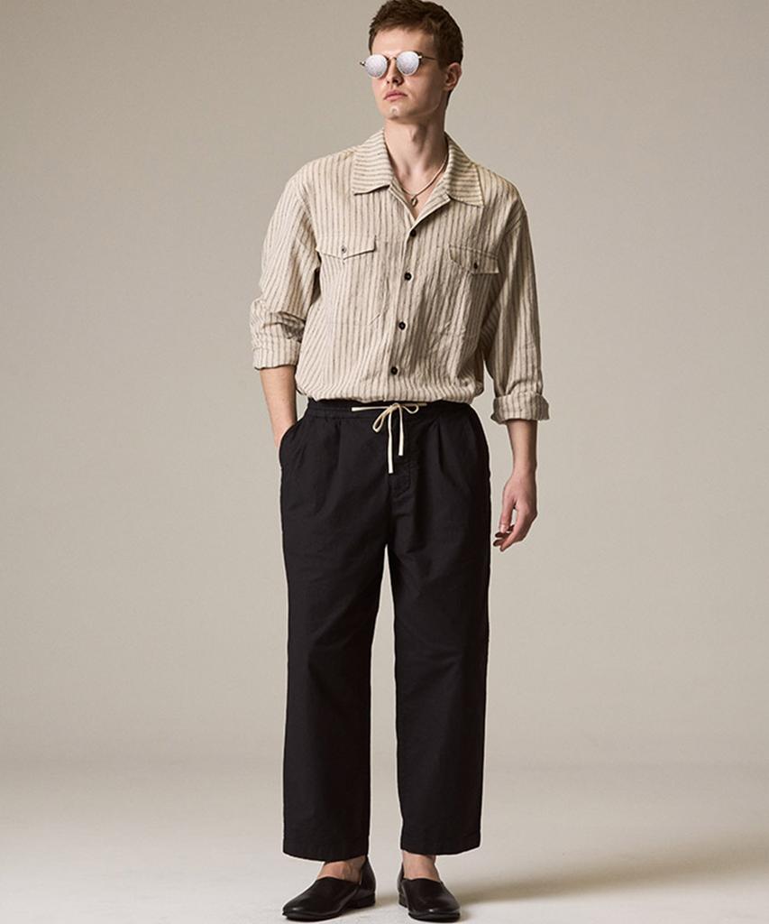 Laijeuaenbillou Utility Overshirt Linen Stripe