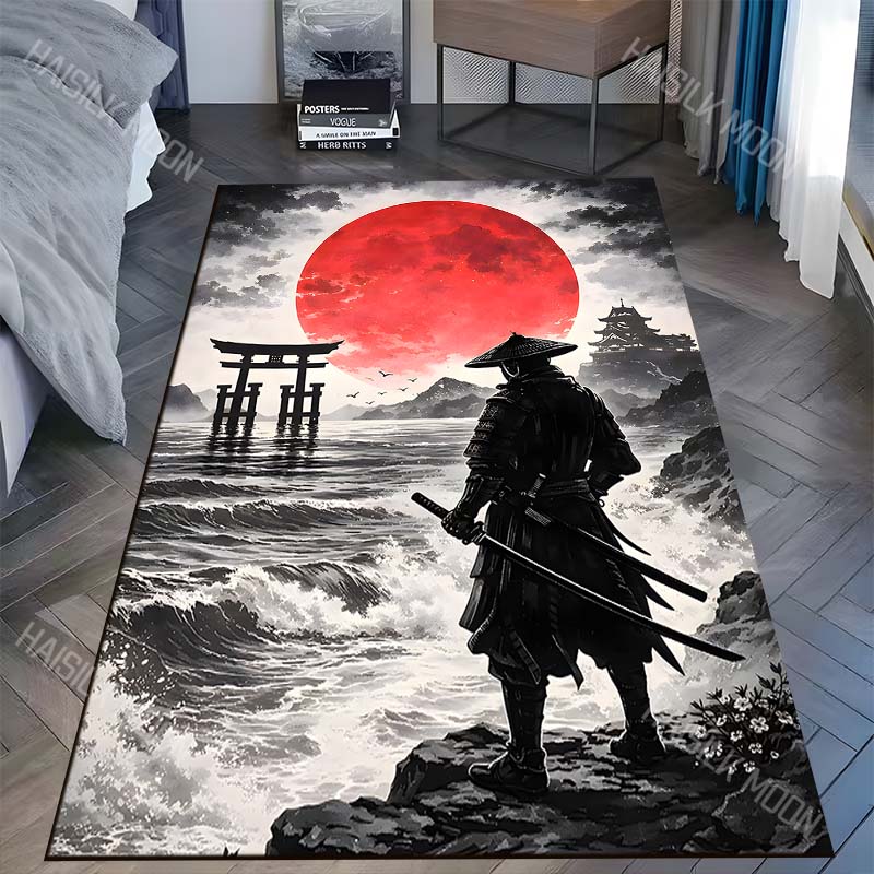 Samurai, Red Sun, Ocean View Print Carpet Rug for Living Room Bedroom Sofa Doormat Home Decor Non-slip Floor Mat