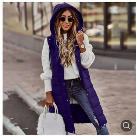 Q024 Lässige einfarbige ärmellose Baumwollweste mit Kapuze und Slim-Fit