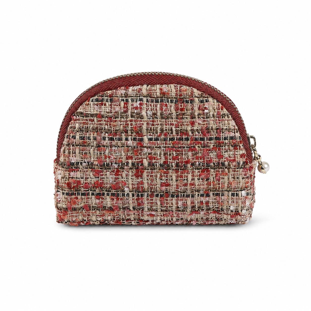 Tweed Schelpvormige Mini Portemonnee Rits Lippenstift Opbergtasje met Rood Wit Goud