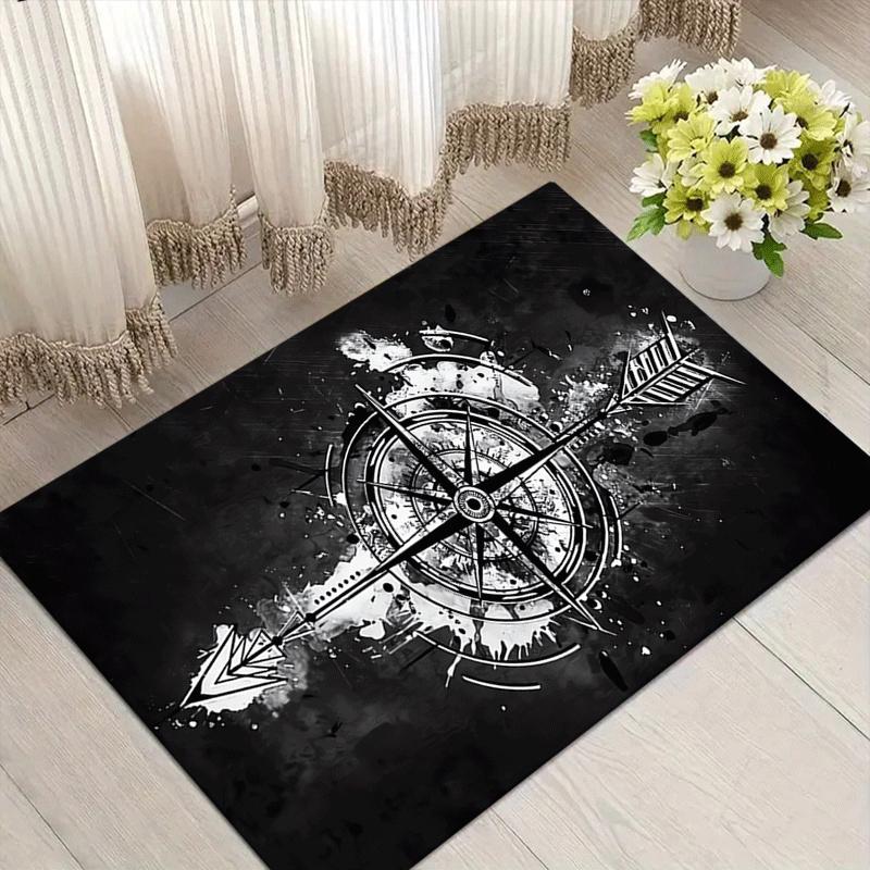 1pc Bow and Arrow Compass Print, Design Area Rug - Soft, Anti-Slip, and Durable Gaming Room Decor for Bedroom, Living Room