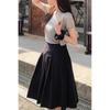 Black Pleated Midi Skirt: Women's A-line Casual Swing for Spring & Autumn - Petite Sizes Available