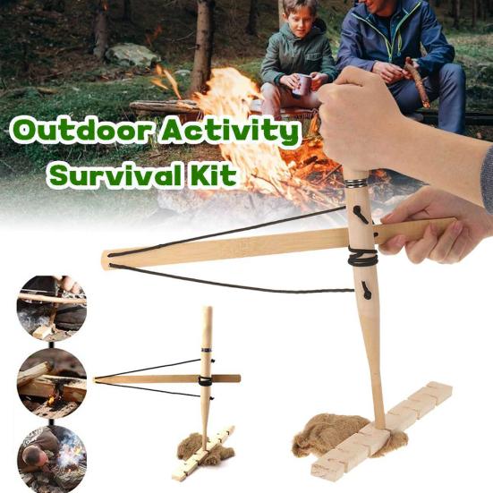 Drill Wood Make Fire Bow Kit Survival Camping Outdoor Emergency Friction Starter