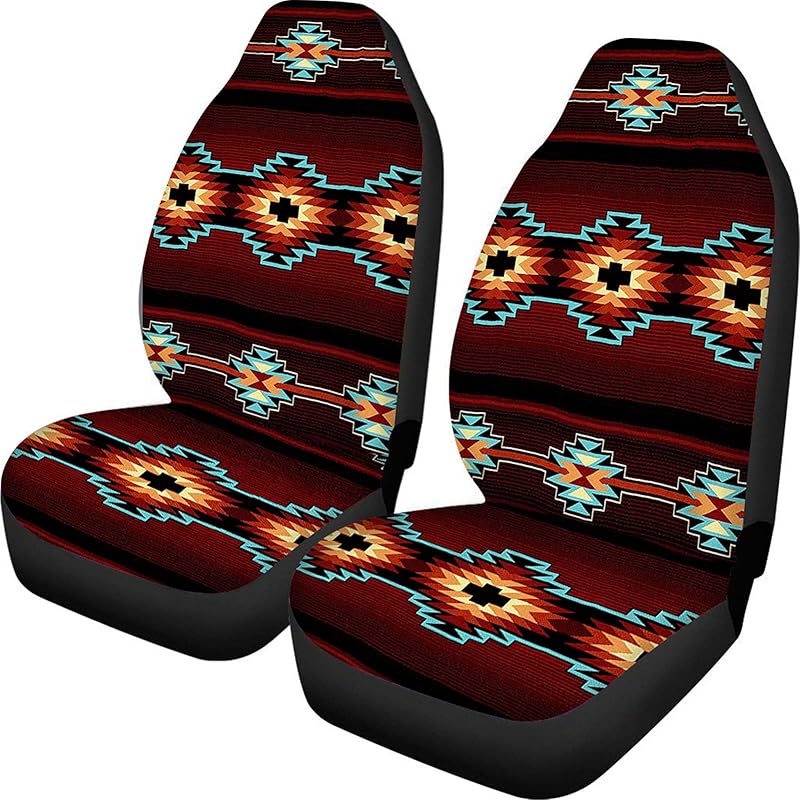 Dreaweet Navajo Print Car Seat Covers for Men Women Southwest Pattern Front Seat Protector Cover Full Set of 2pc Universal Size for Car, Truck or