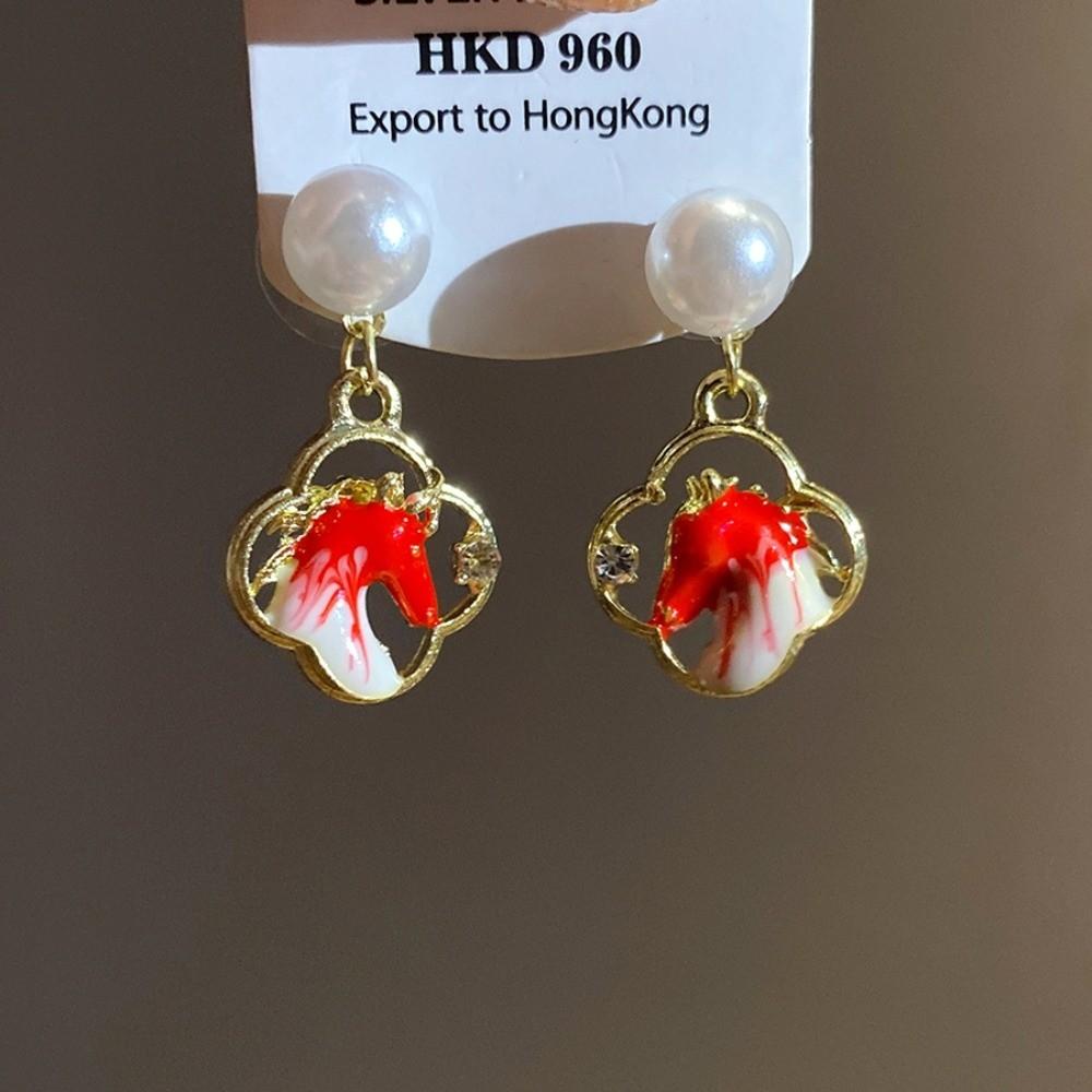 Cartoon Horse Red Pony Earrings Bowknot Horse Mascot Drop Earrings New Year Horse Earrings  Woman