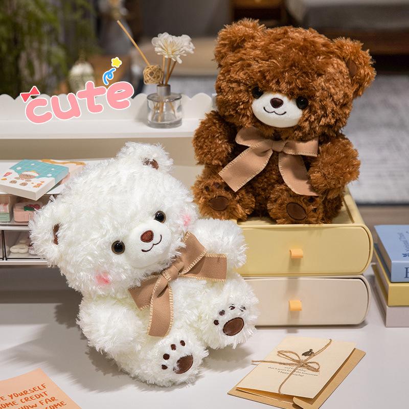 Teddy Bear Plush Toy Bear Doll Bow Tie Silly Bear Doll Sleeping Pillow Gift Girl Doll on Bed Doll