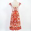 2026 New Summer Holiday Orange Flower Print Midi Dress Women's Square Neck Short Sleeve Backless A-Line Boho Dress