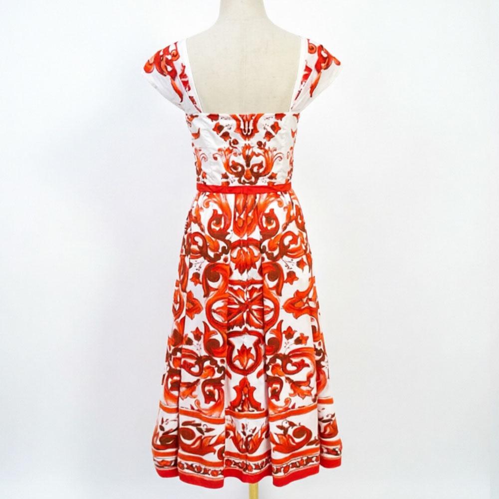 2026 New Summer Holiday Orange Flower Print Midi Dress Women's Square Neck Short Sleeve Backless A-Line Boho Dress