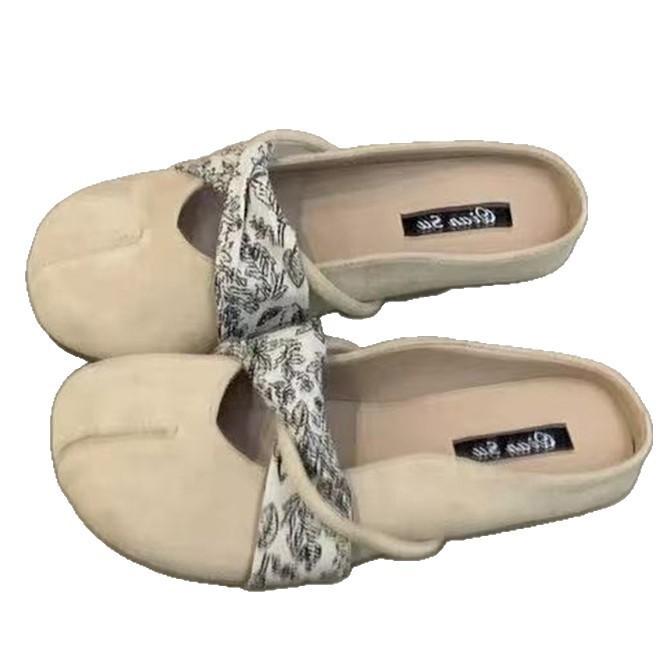 2025 Spring and Summer Casual Muller Cool Slippers French Mesh Head Half Slippers Women's Red Envelopes New Outer Wear Lazy One Pedal