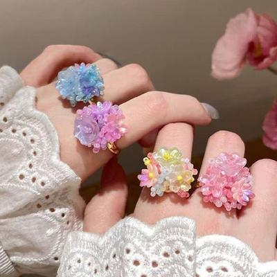 Dating Rings Hydrangea Open Rings Adjustable Finger Rings Flower Finger Jewelry Resin Texture for Party and Gifting