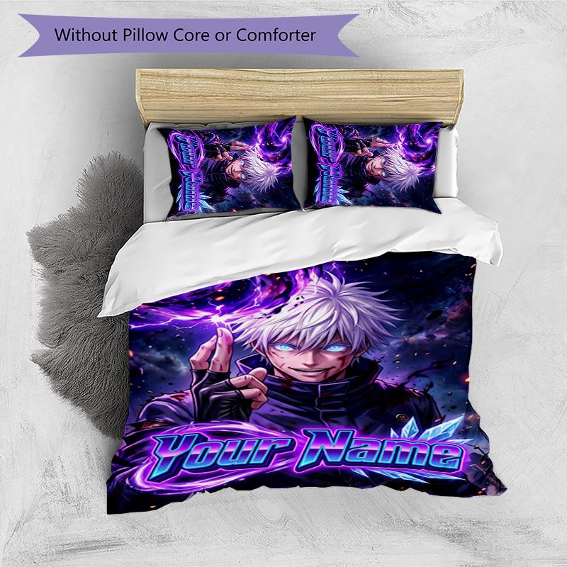 3pcs Gojo Satoru Cover Set - Personalized Name, HD Printed Bedding with 1 Cover and 2 Pillowcases - Perfect for Home Decor, Easy Care