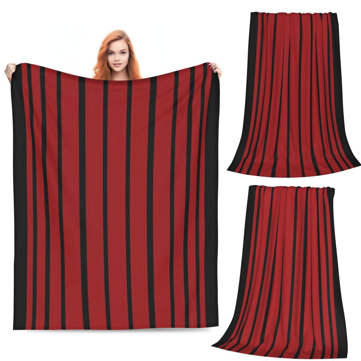 

Black And Red Stripes Striped Geometric Lines Blanket Soft Warm Flannel Throw Blanket Cover for Living room Picnic Travel Home 30x40in