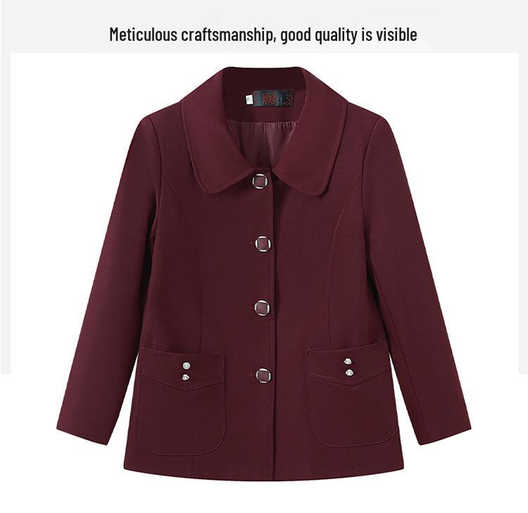 Podzimní móda Stylový kabát s klopami pro ženy středního věku 40-50 let - Elegantní krátký drobný design