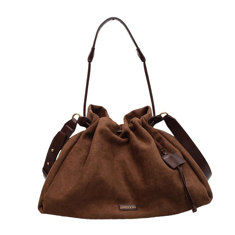Vintage High end Large Capacity Tote Bag for Women 2026 Early Spring Casual Suede Single Shoulder Crossbody Bag
