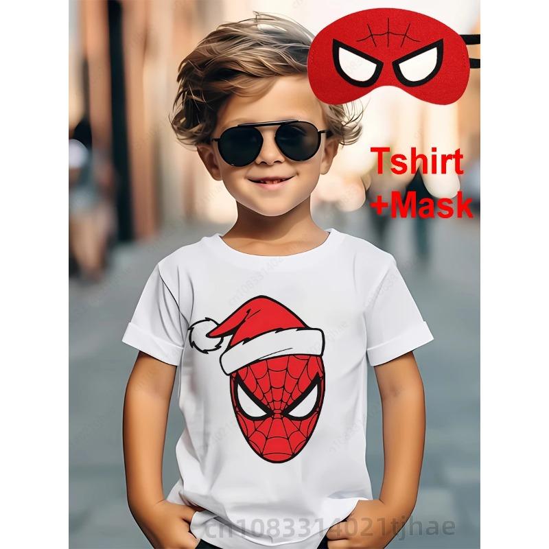 Merry Christmas Disney Marvel Spiderman Boy Tshirts for Kids Superhero Cosplay and Masks T Shirts Baby T-Shirt Children Tops