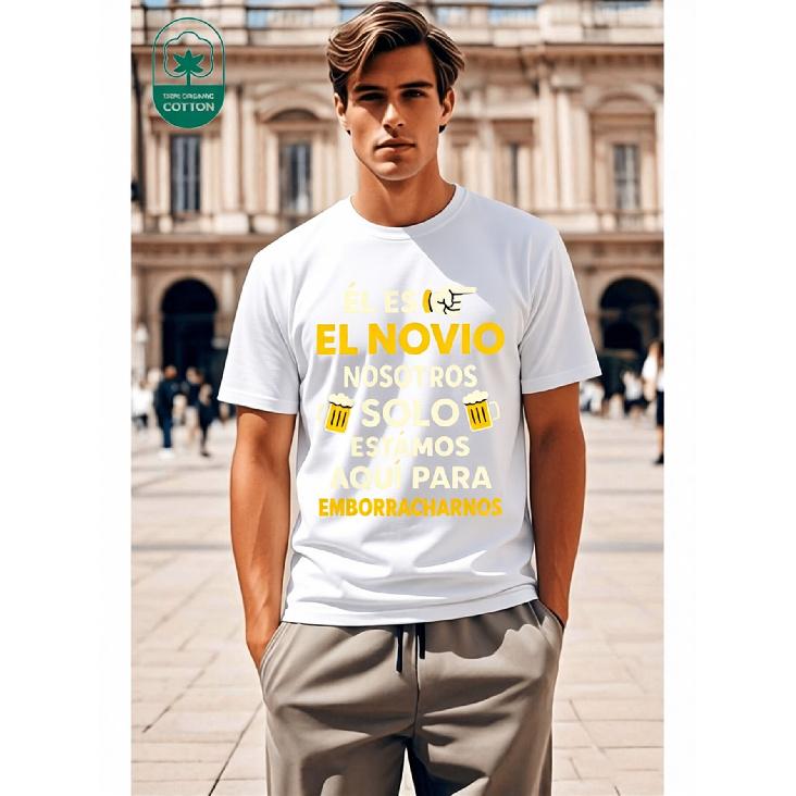 Men' & Women' Funny Spanish 'El Novio' Bachelorette Party T-Shirt - Heavyweight 180Gsm Beer Mug & Spanish Text Tee Suitable For Bachelor Party