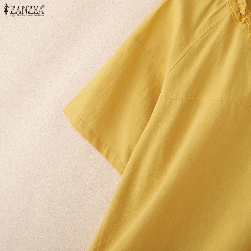 ZANZEA Women Casual Round Neck Solid Color Short Sleeve Blouse