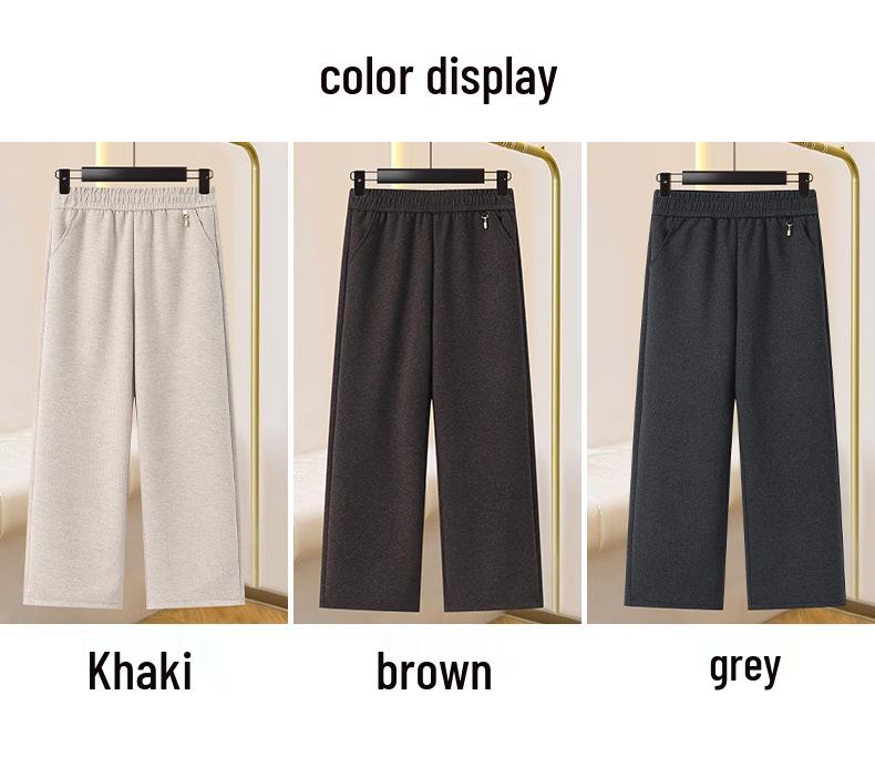 Middle-aged and Elderly Women's Wool Straight-Leg Pants - Autumn/Winter Casual Loose Fit