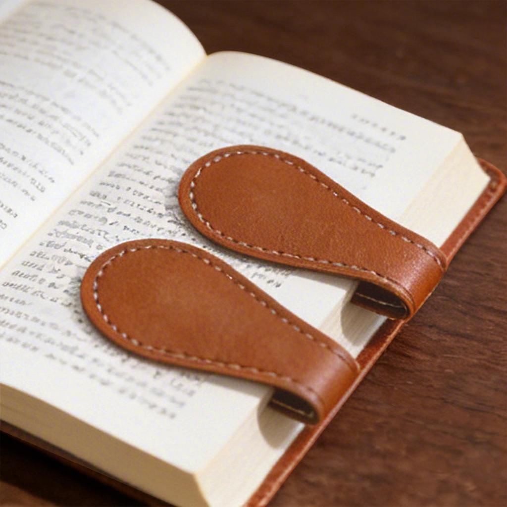 Retro Magnetic Leather Bookmark, Double-ended Positioning Leather Magnetic Bookmark, Bookmark Accessory