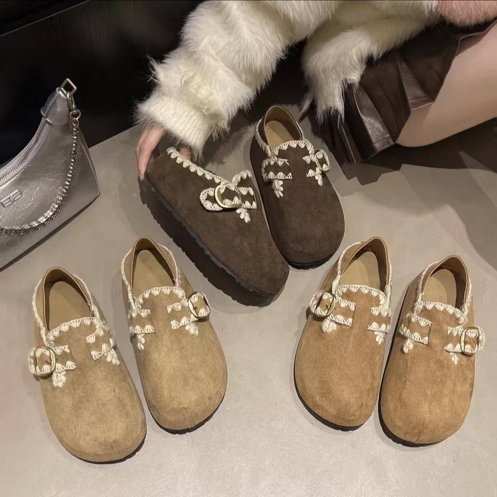 One foot on Boken single shoes Doudou shoes 2025 autumn and winter new thick soles increase height two wear all-inclusive Boken shoes women's shoes