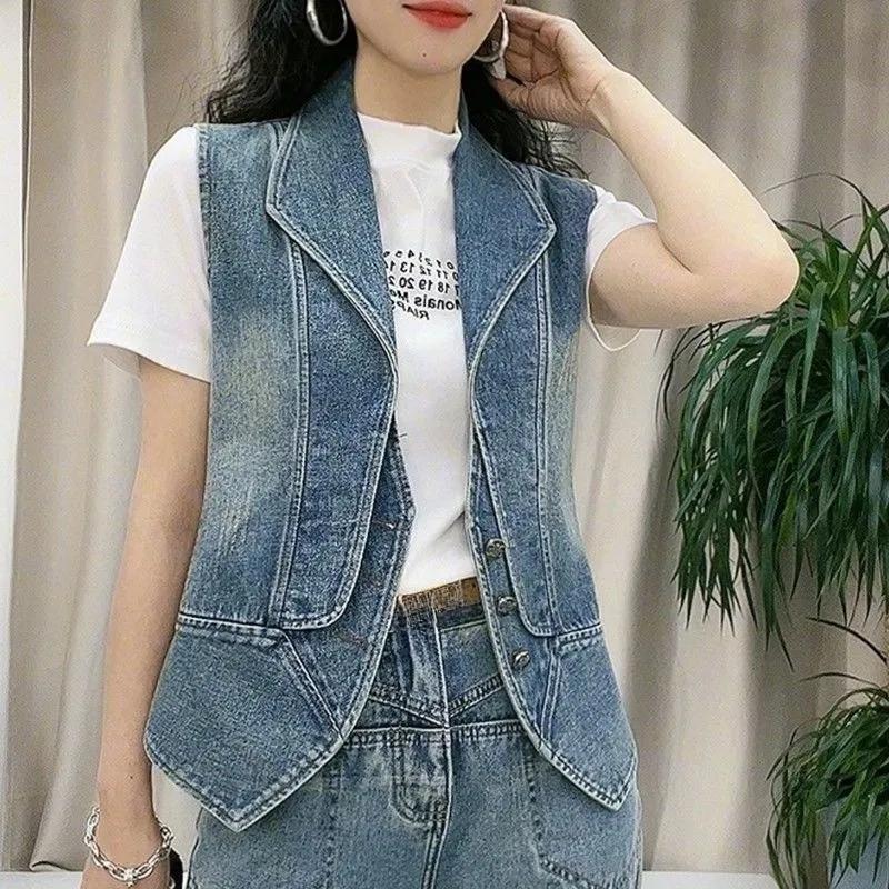 Women's Jacket Spring and Autumn Fashion Sleeveless Versatile Ladies Denim Vest Coat Short Elegant Female Tank Top