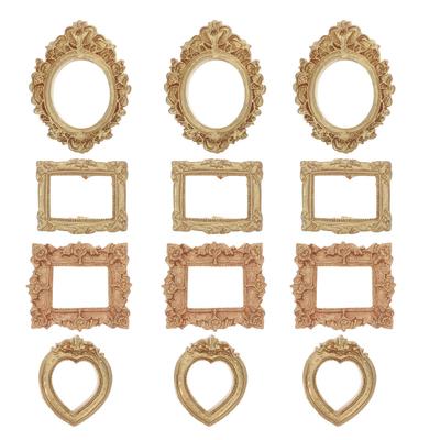 FRCOLOR Mini Photo Frame Set, Resin with Gold Finish, Miniature Dollhouse Accessory, Vintage Wall Hanging and Tabletop Display, Small Picture Frame,