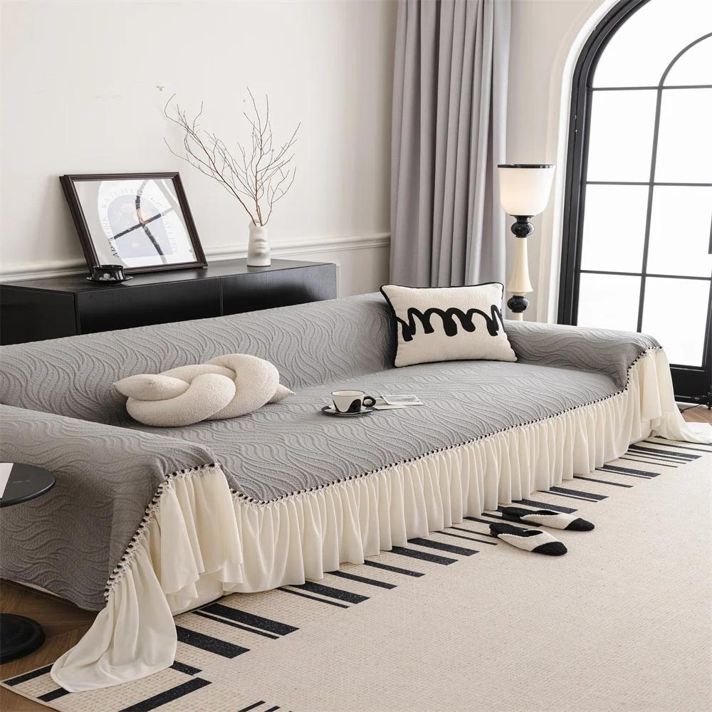 Sofa Cover with Skirt Design Anti-Slip Cat-Resistant Bubble Pattern Four Seasons Sofa Protector