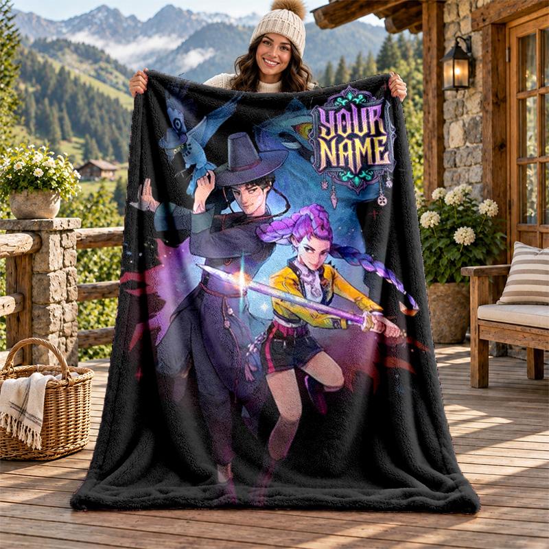 Kpop Demon Hunters Custom Name Flannel Blanket Personalized Soft Warm Plush Throw Blanket Customized Gift for Family Friends