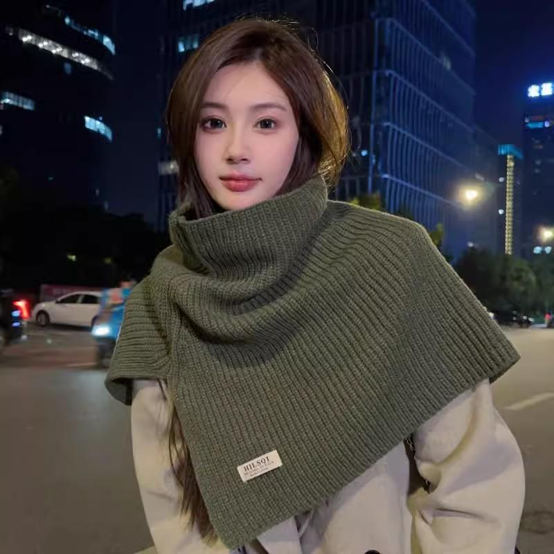 Monochrome knitted versatile slit shawl personalized neck cover spring and autumn outdoor windproof comfortable breathable neck protection warm scarf
