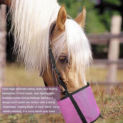 Portable Leak-Proof Horse Feed Bag: Adjustable, Breathable, and Durable for Pet Feeding.